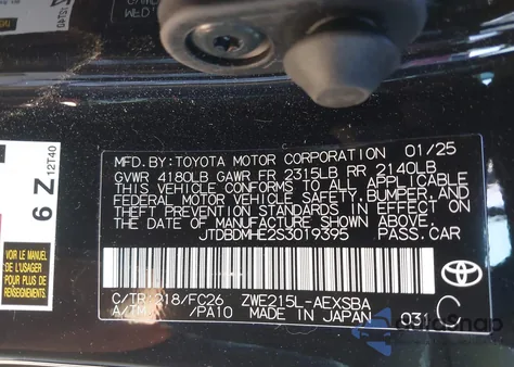 2025 Toyota Corolla Hybrid Se z USA, uszkodzony, nr VIN JTDBDMHE2S3019395